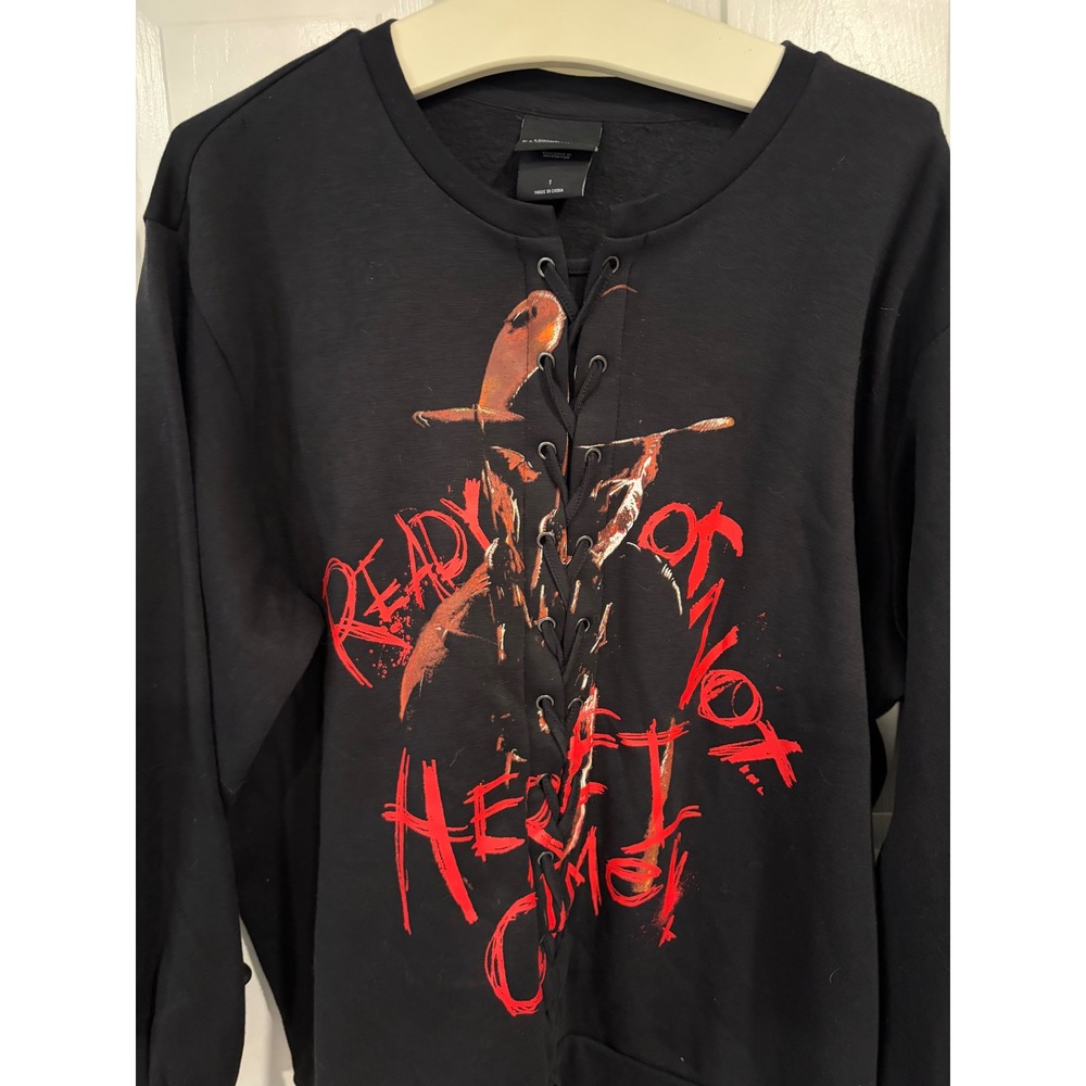 Hot Topic Nightmare On Elm St Size 1X Black Lace Up Sweatshirt Freddy Krueger